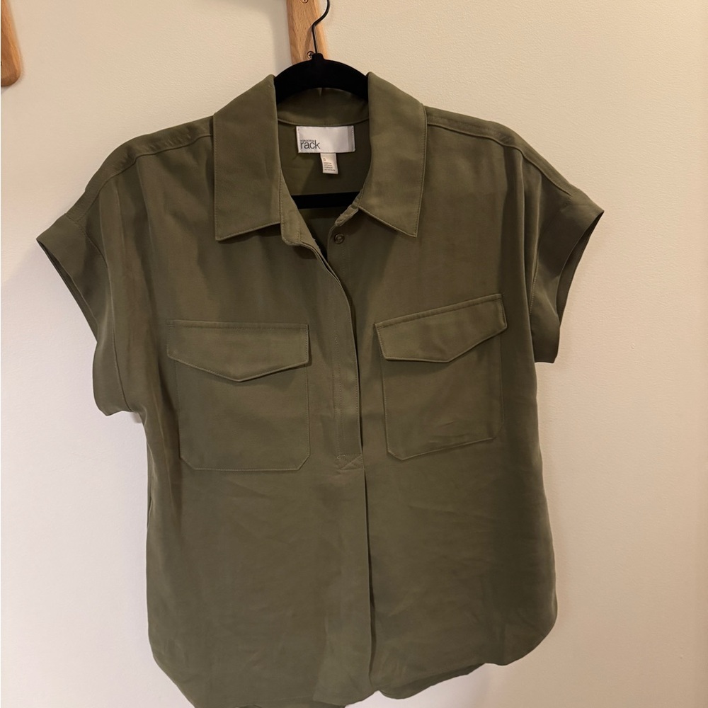 Olive Green Short Sleeve Button-Up Shirt